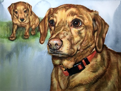 Puppy Older Dog Painting